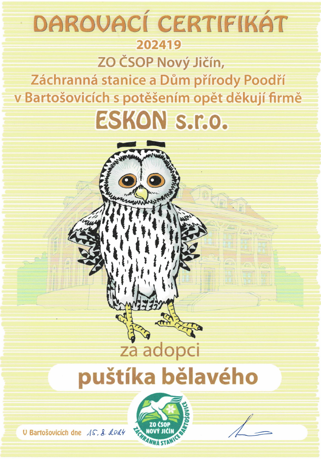 certifikát k adopci puštíka bělavého